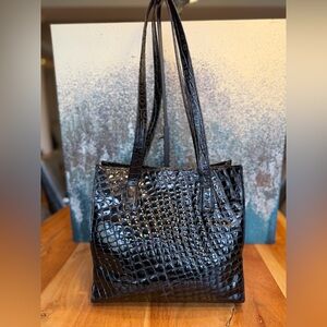 Charles David Vintage Croc-Embossed Genuine Patent Leather Shopper
